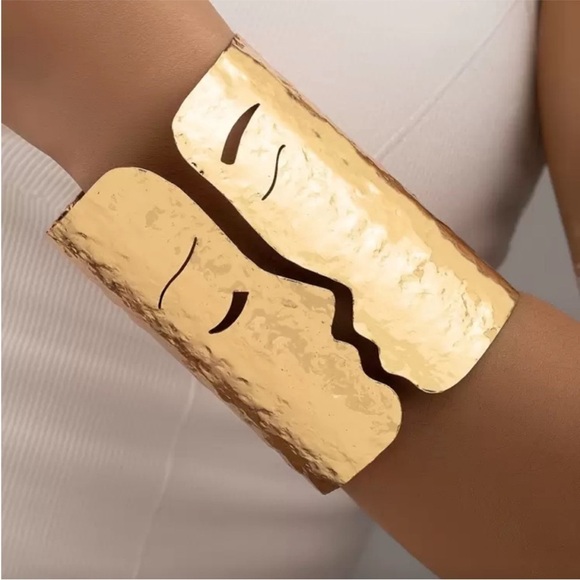 Anthropologie Jewelry - Nocturne Gold Sculpted Face 
Cuff Bracelet